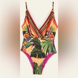 FARM RIO Toucan scarf one piece swimsuit
